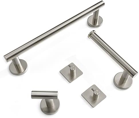 5-Piece Brushed Nickel Bathroom Hardware Set - Wall-Mounted Towel Bar Holder