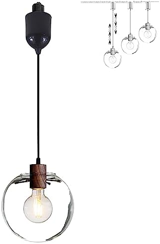 SKIVTGLAMP Adjustable Height Pendant Light with Clear Glass Globe and Wood Shade