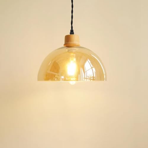 Adjustable E26 Pendant Light with Wood Shade