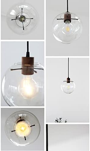 SKIVTGLAMP Adjustable Height Pendant Light with Clear Glass Globe and Wood Shade
