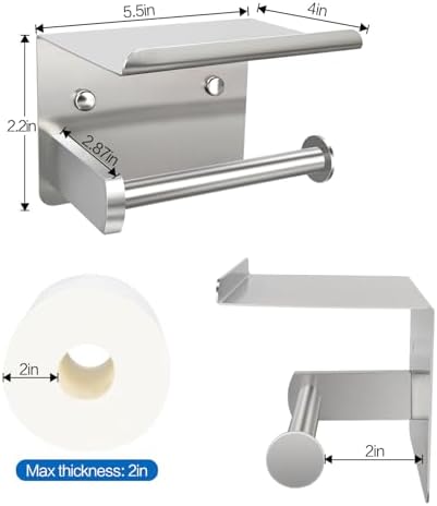 MDVORA Wall-Mounted Toilet Paper Holder with Shelf Brushed Nickel
