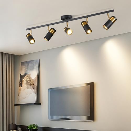 Modern Track Lighting 5 Light Ceiling Kit Black Gold