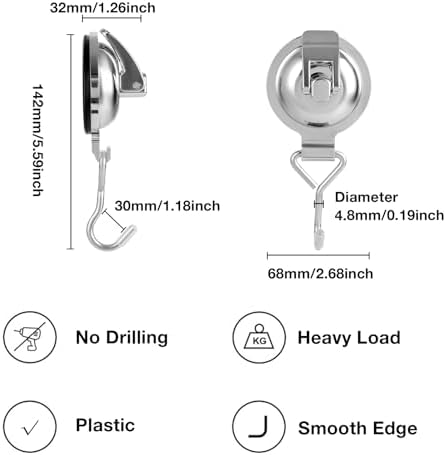 Heavy Duty Vacuum Wreath Hook Silver 2-Pack 13 lbs Max Load