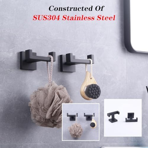 GERZWY Matte Black Bathroom Towel Hook 2-Piece Set