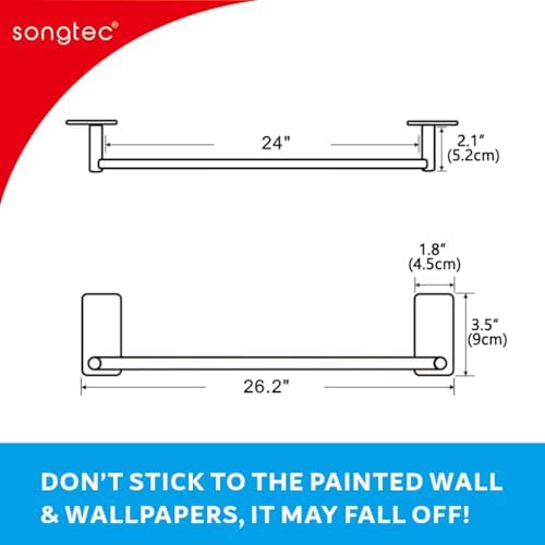 Songtec Adhesive Bath Towel Bar 24-Inch Black