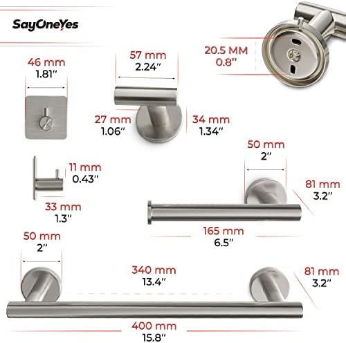 5-Piece Brushed Nickel Bathroom Hardware Set - Wall-Mounted Towel Bar Holder