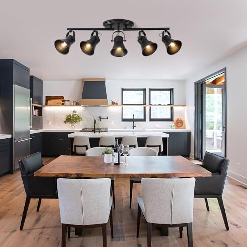 SEEBLEN 5-Light Track Lighting Kit Adjustable Industrial Black Track Lighting Fixtures Ceiling