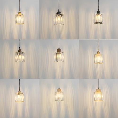Yequandec 3-Pack Adjustable Track Pendant Light with Crystal Shade and Gold Base