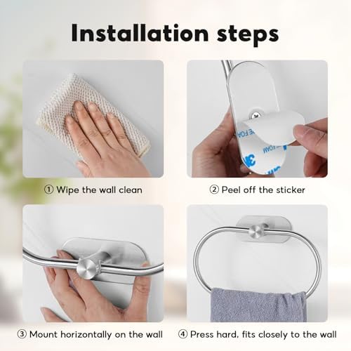 Premium 304 Stainless Steel Towel Ring with Adhesive Easy Installation
