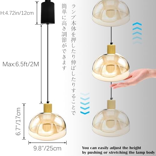 Adjustable E26 Pendant Light with Wood Shade