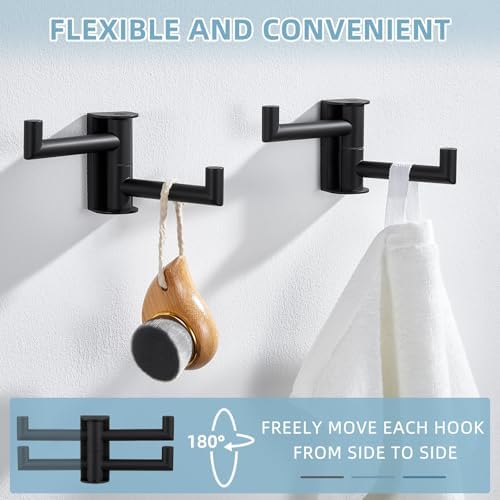 Angle Simple Swivel Towel Hook 3-Piece Stainless Steel Black for Bathroom