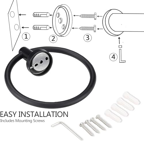 Matte Black Towel Ring Modern Hand Towel Holder SUS304 Stainless Steel