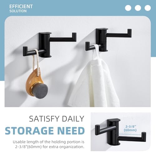 Angle Simple Swivel Towel Hook 3-Piece Stainless Steel Black for Bathroom