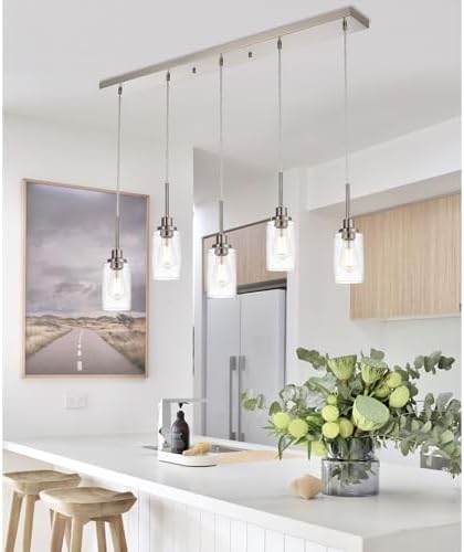 Todolo premium 5-Light Farmhouse Pendant Light Brushed Nickel Seeded Glass Shade
