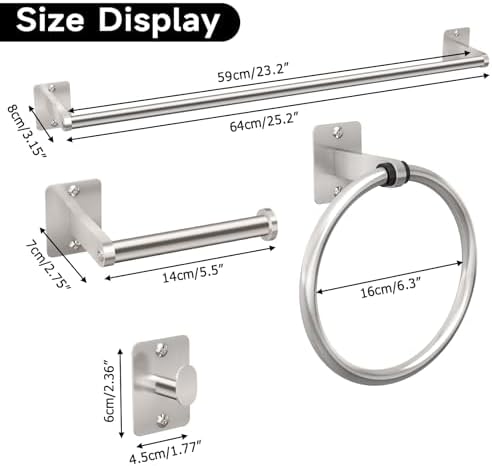 KLJKPA Brushed Nickel Bathroom Hardware Set - 4-Piece Towel Bar Set