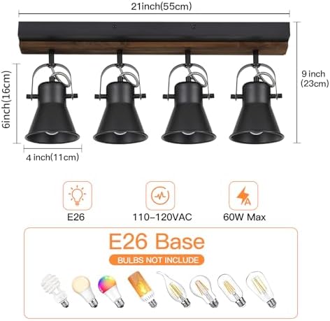 SEEBLEN 4-Light Ceiling Wall Mount Track Light - Industrial Black Farmhouse Spotlight