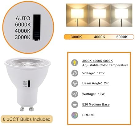 8pcs LED Track Lighting with GU10 Bulbs and Dimmable Brightness