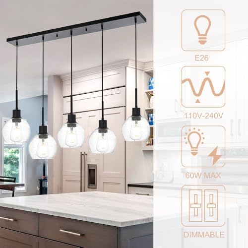 5-Lights Black Ceiling Mount Pendant Light