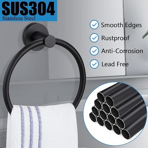 Matte Black Towel Ring Modern Hand Towel Holder SUS304 Stainless Steel