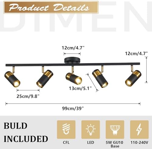 Modern Track Lighting 5 Light Ceiling Kit Black Gold