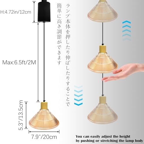 Adjustable Height Pendant Light - E26 Natural Wood Dimmable 65ft