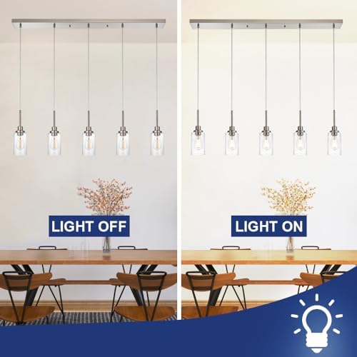 Todolo premium 5-Light Farmhouse Pendant Light Brushed Nickel Seeded Glass Shade