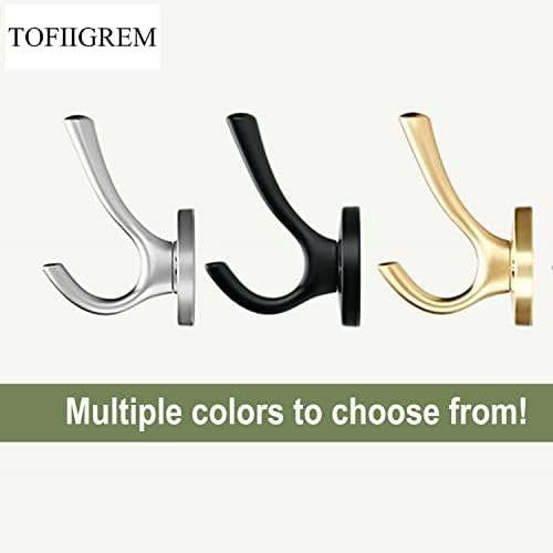 TOFIIGREM 3-Pack Double Wall Hooks Black Robe Hand Towels Heavy Duty Metal