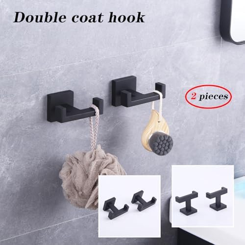 GERZWY Matte Black Bathroom Towel Hook 2-Piece Set
