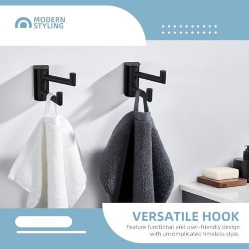 Angle Simple Swivel Towel Hook 3-Piece Stainless Steel Black for Bathroom