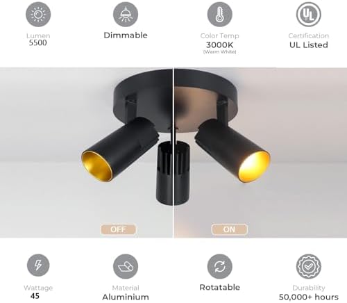 TitiGeeli 3-Light Matte Black Track Ceiling Spotlight