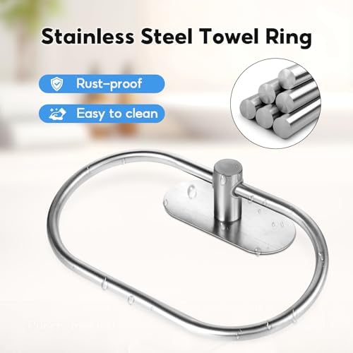 Premium 304 Stainless Steel Towel Ring with Adhesive Easy Installation