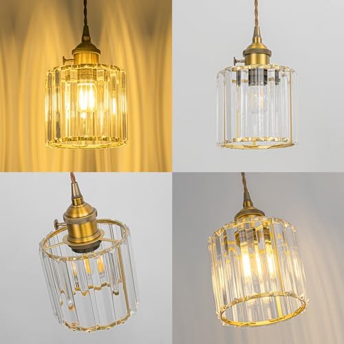 Yequandec 3-Pack Adjustable Track Pendant Light with Crystal Shade and Gold Base