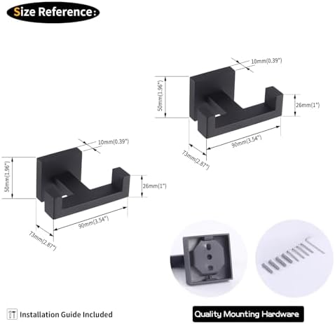 GERZWY Matte Black Bathroom Towel Hook 2-Piece Set