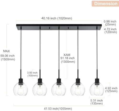 5-Lights Black Ceiling Mount Pendant Light
