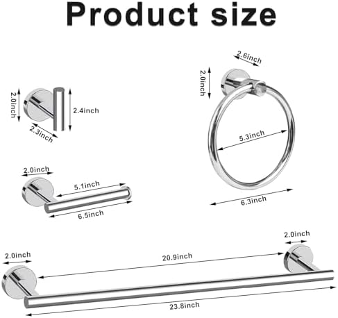 10-Piece Chrome Bathroom Accessories Set 24 Towel Bar More