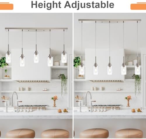 Todolo premium 5-Light Farmhouse Pendant Light Brushed Nickel Seeded Glass Shade
