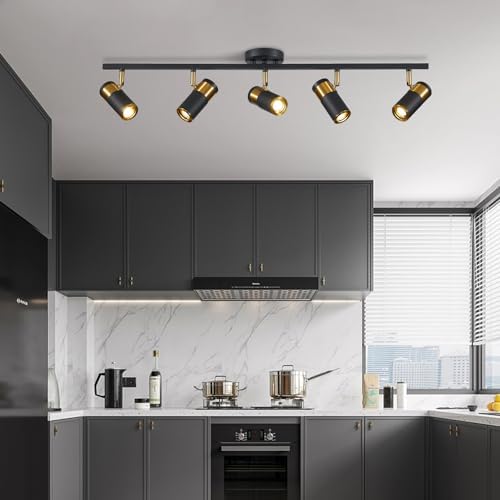 Modern Track Lighting 5 Light Ceiling Kit Black Gold