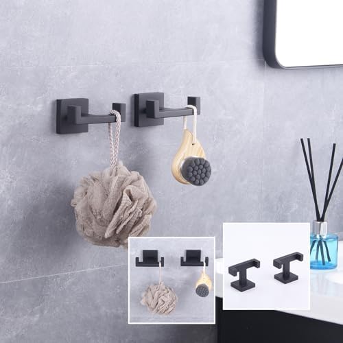 GERZWY Matte Black Bathroom Towel Hook 2-Piece Set