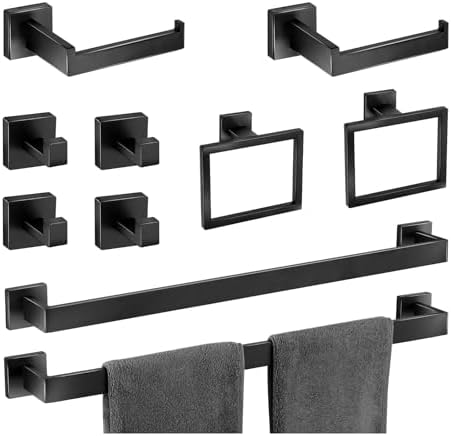 Seeawea10-Piece Matte Black Towel Bar Set