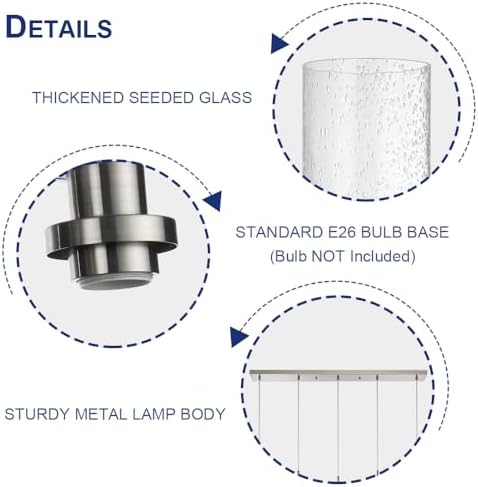 Todolo premium 5-Light Farmhouse Pendant Light Brushed Nickel Seeded Glass Shade