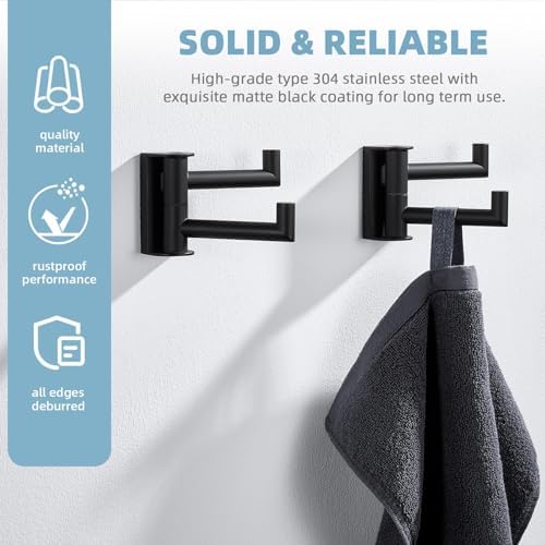 Angle Simple Swivel Towel Hook 3-Piece Stainless Steel Black for Bathroom