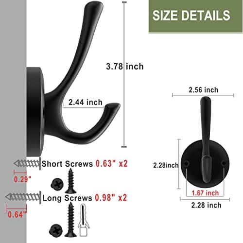 TOFIIGREM 3-Pack Double Wall Hooks Black Robe Hand Towels Heavy Duty Metal