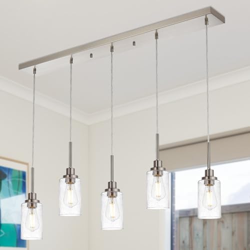 Todolo premium 5-Light Farmhouse Pendant Light Brushed Nickel Seeded Glass Shade