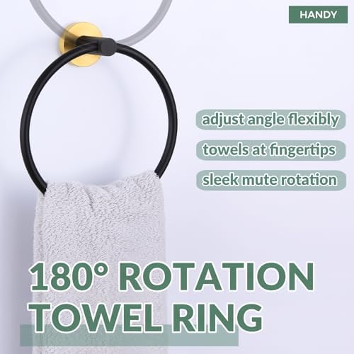 APLusee Premium SS Hand Towel Ring Black Gold Modern Design for Bathroom