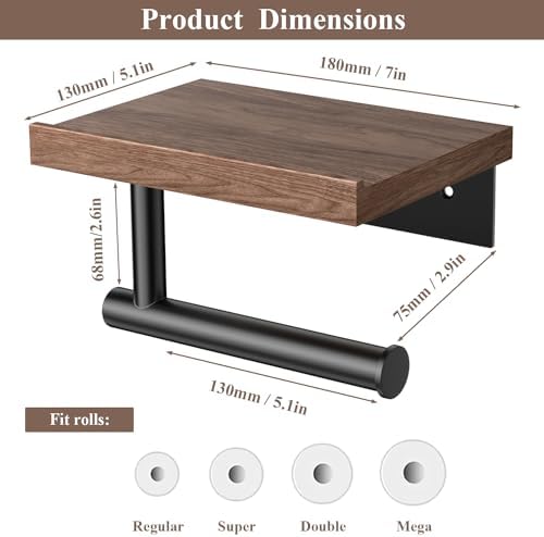 Sturdy Elegant Toilet Paper Holder with Wooden Shelf for Bathroom