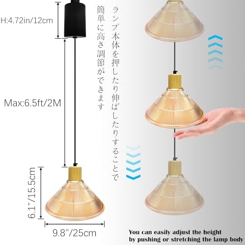 Adjustable E26 Pendant Light - Amber Glass Chandelier