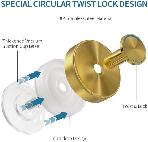 No Drill Bathroom Suction Cup Hooks for Towels Robes