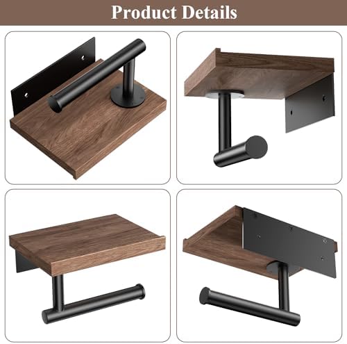 Sturdy Elegant Toilet Paper Holder with Wooden Shelf for Bathroom