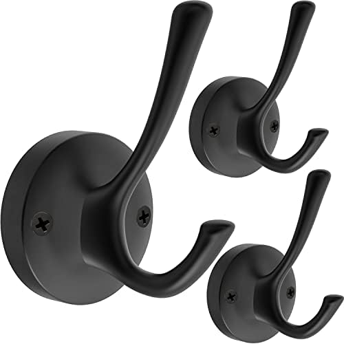 TOFIIGREM 3-Pack Double Wall Hooks Black Robe Hand Towels Heavy Duty Metal