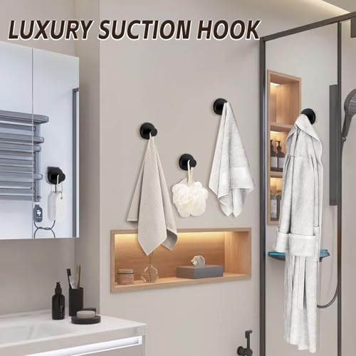 Reusable Heavy Duty Suction Cup Hooks for Bathroom Kitchen Shower Matte Black